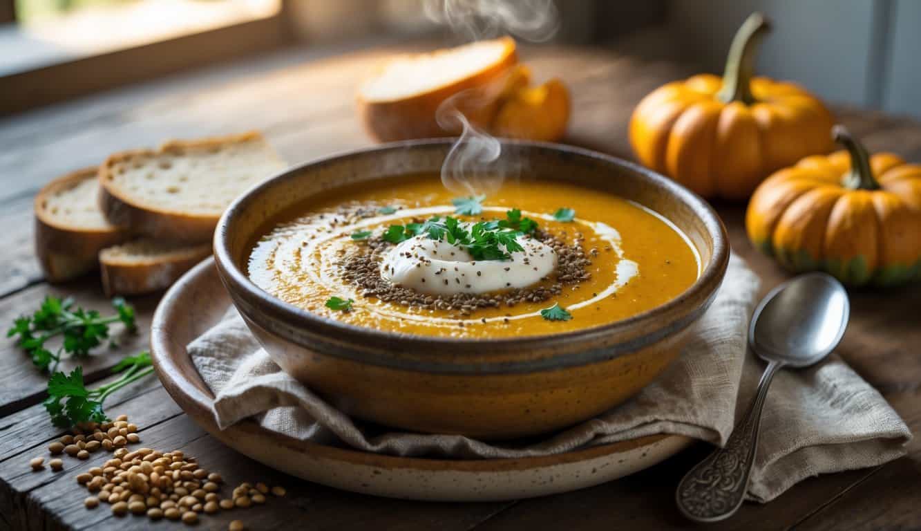 מרק דלעת עם עדשים כתומות